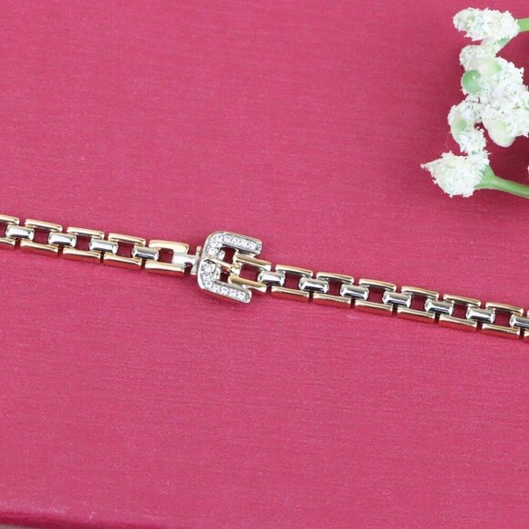 "Elegant Rose Gold Bracelet with Sparkling U-Shaped Center Charm, XPBL0734 - Picture 12 of 12